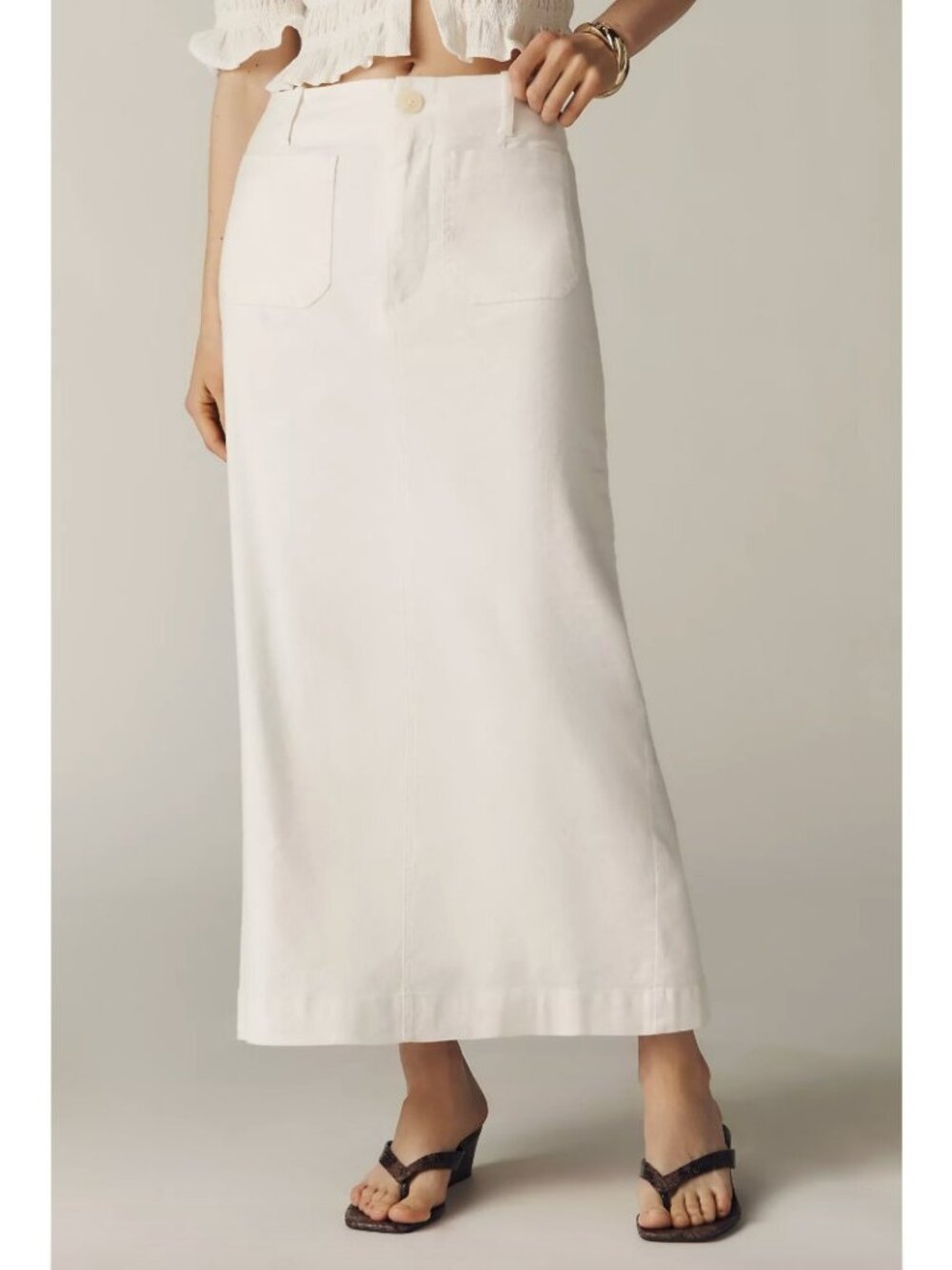 Maeve Colette Linen Blend Stretch Maxi Skirt Snow White Women's Size Large